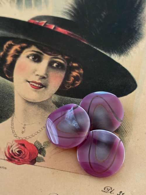 20mm Japanese ヴィンテージボタン ピンク系×グレー  樹脂ボタン グリッター レトロ アクセサリーパーツ 装飾材 カルトナージュ