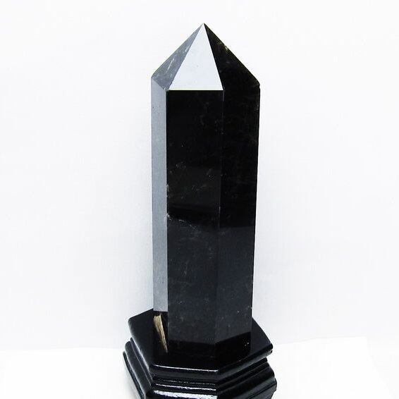 1.7Kg モリオン 黒水晶 六角柱 台座付属 一点物 152-4047