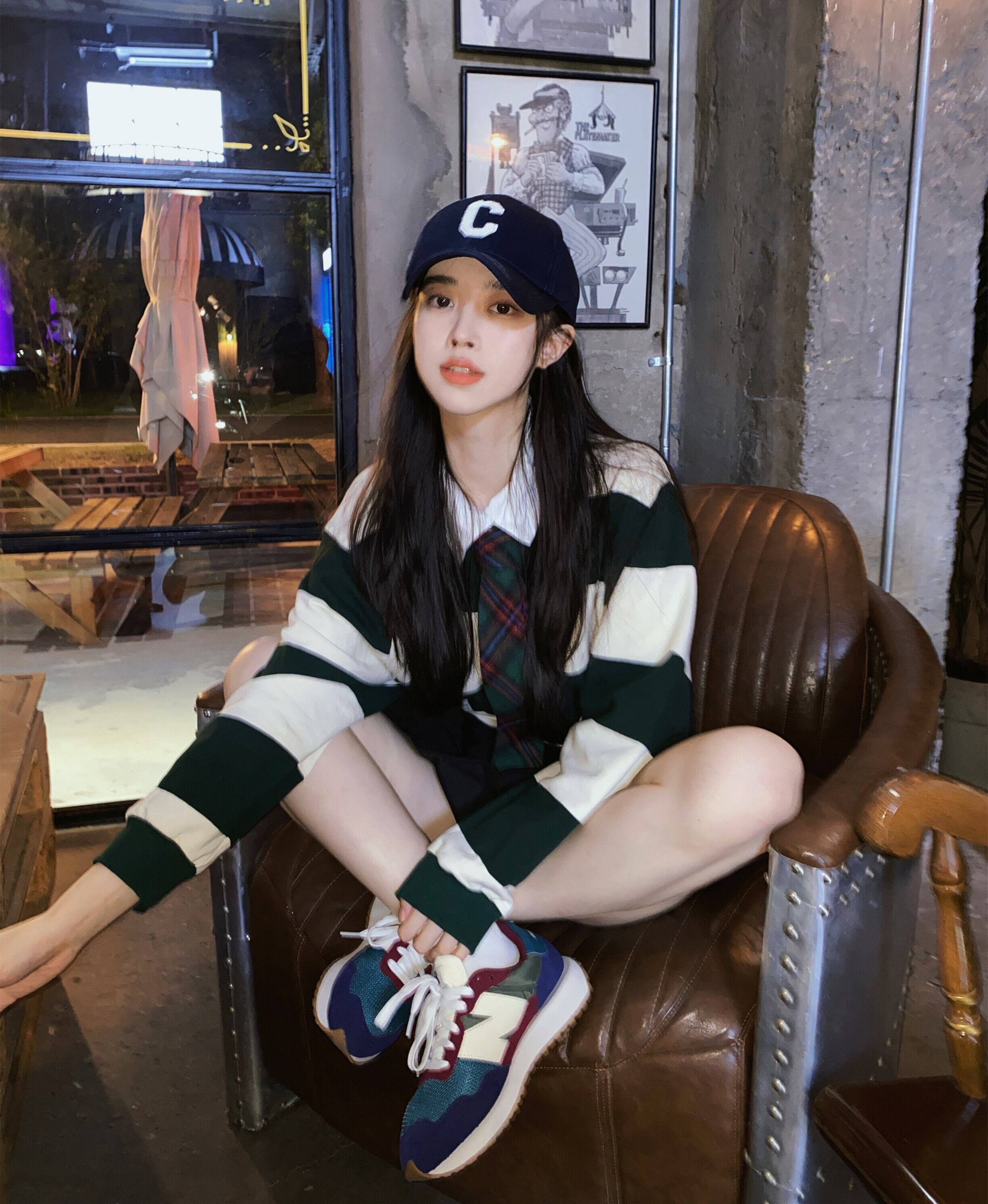 スタンダードシャツ カラープルオーバー ストライプセーター オータムルーズ ロング レトロ 秋物 ステッチ 萌量不足85046048636