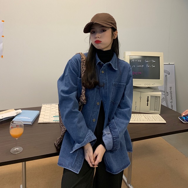 スプリングジャケット スタンダードシャツ レディース ロング レトロ 春物 試着室24273967731