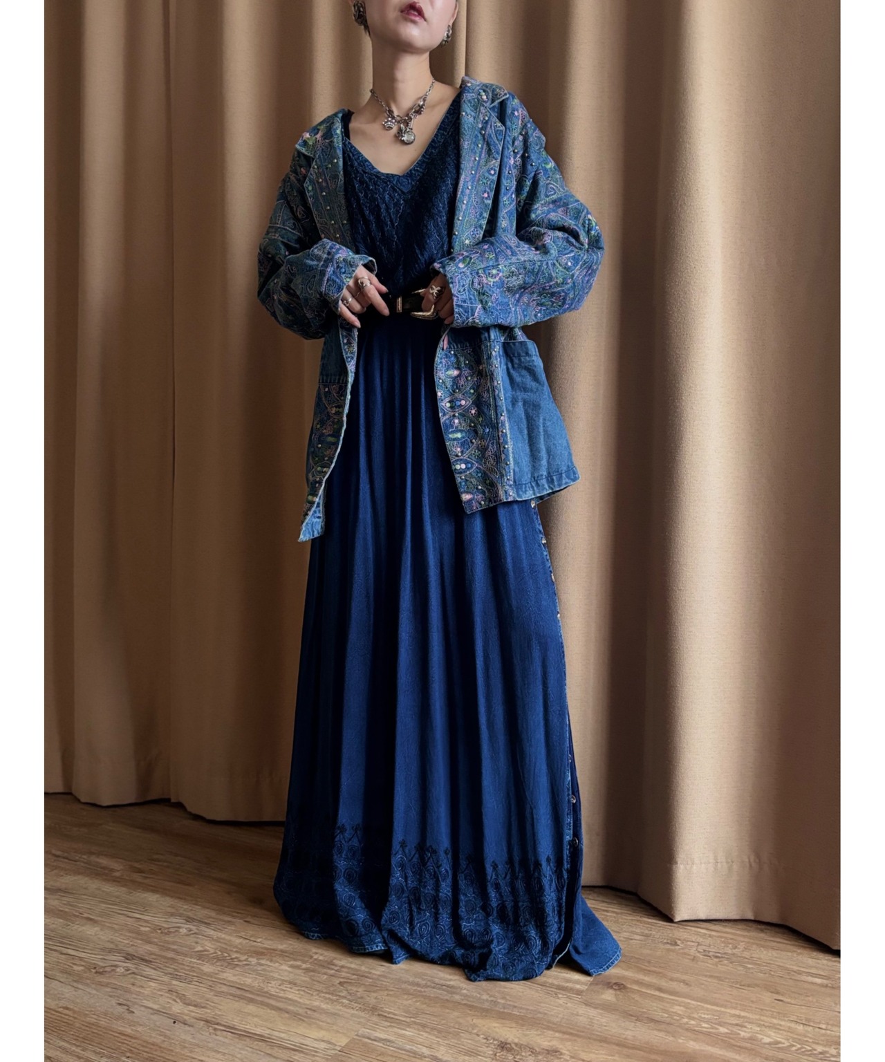 embroidery studs design denim jacket-5011-10