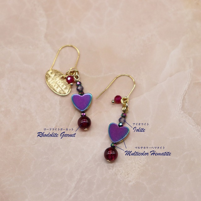 【Open the Jewelry Box!】ロードライトガーネット×アイオライト×マルチカラーヘマタイト ピアス