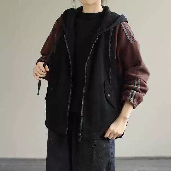 FAKE-2-PIECE STITCH HOODED FULLZIP JACKET 1color M-14941