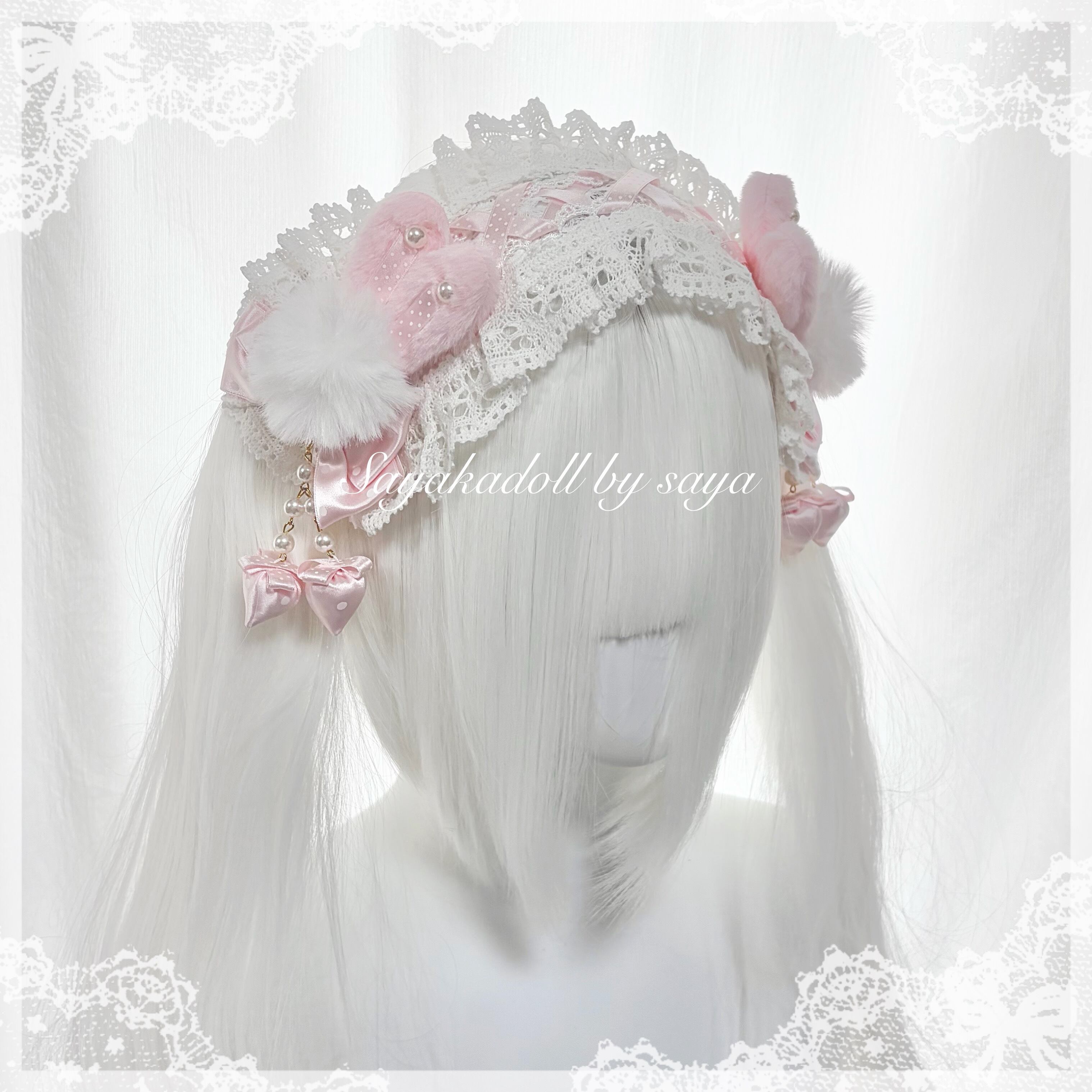♡ 【全3色】MAID うさみみ フリルレース ドット柄サテンリボン ♡ 【全3色】MAID うさみみ フリルレース ドット柄サテンリボン