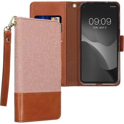 kwmobile スマホケース Google Pixel 4a対応 ケース - 手帳型 カード収納 スタンド PUレザー アンティークピンク/茶色 2350