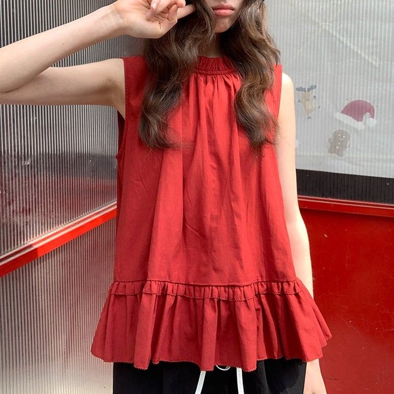 gather frill sleeveless tops k-0125