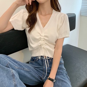 Vネックドローストリングニット6色トップス　 A0912