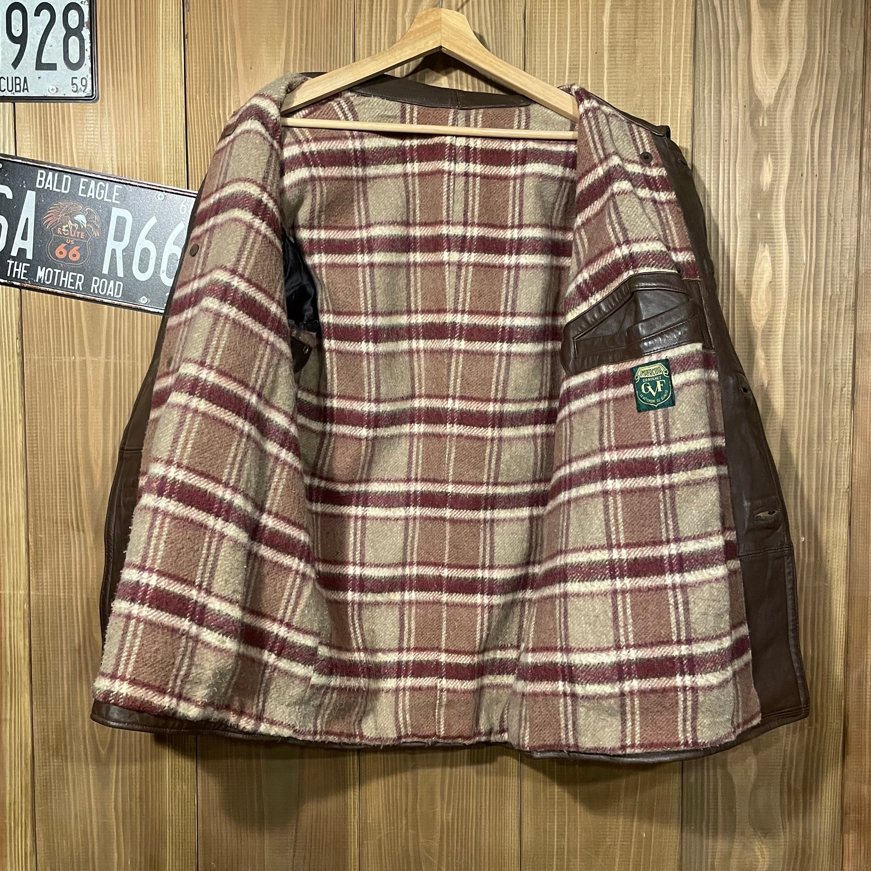 70s GVF IMPERCUIR フランス製 コルビジェジャケット レザー襟 L