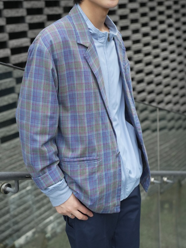Vintage Blue Check Design Casual Tailored Jacket