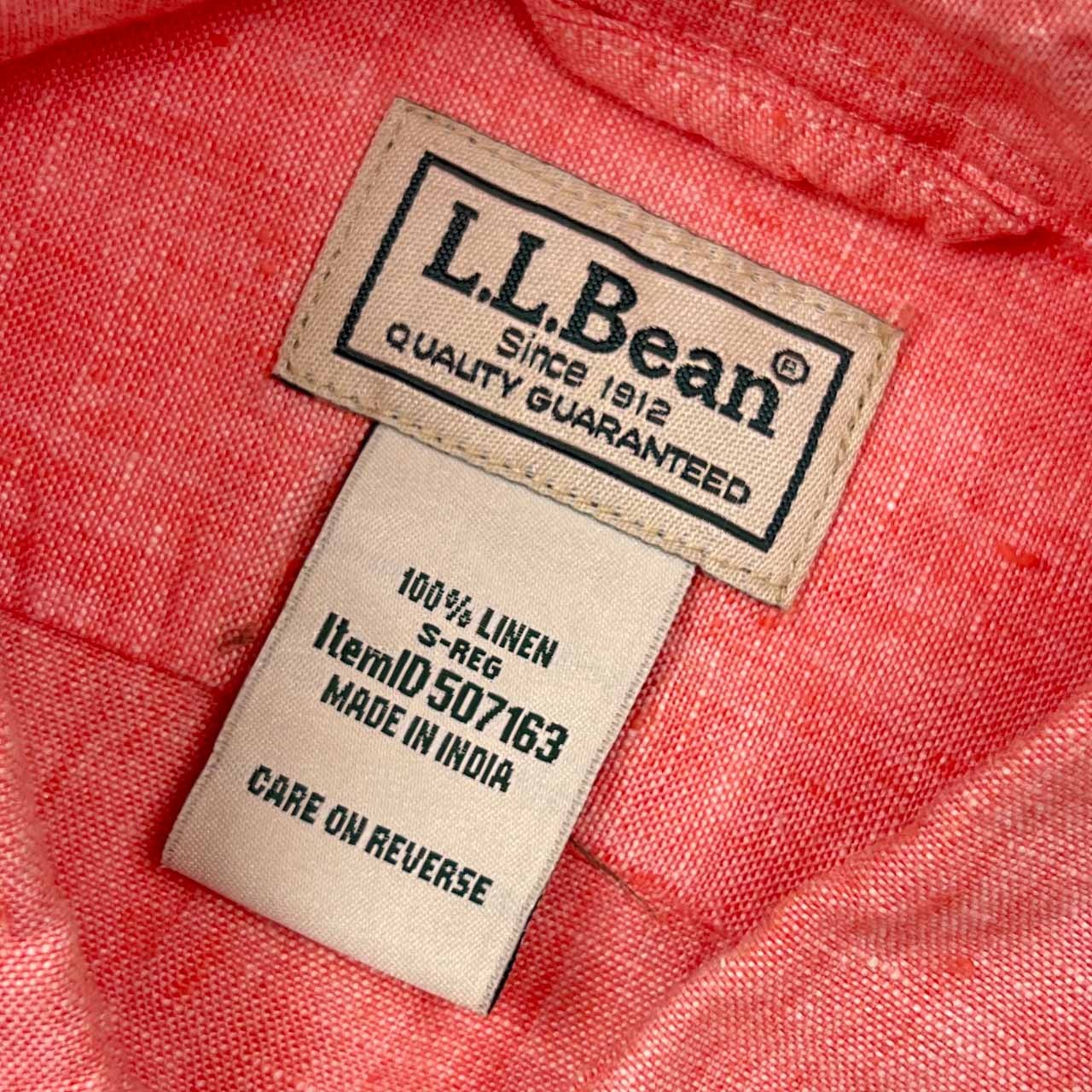90s リネン100% L.L.Bean エルエルビーン 長袖シャツ S-REG/ピンク メンズ ビンテージ