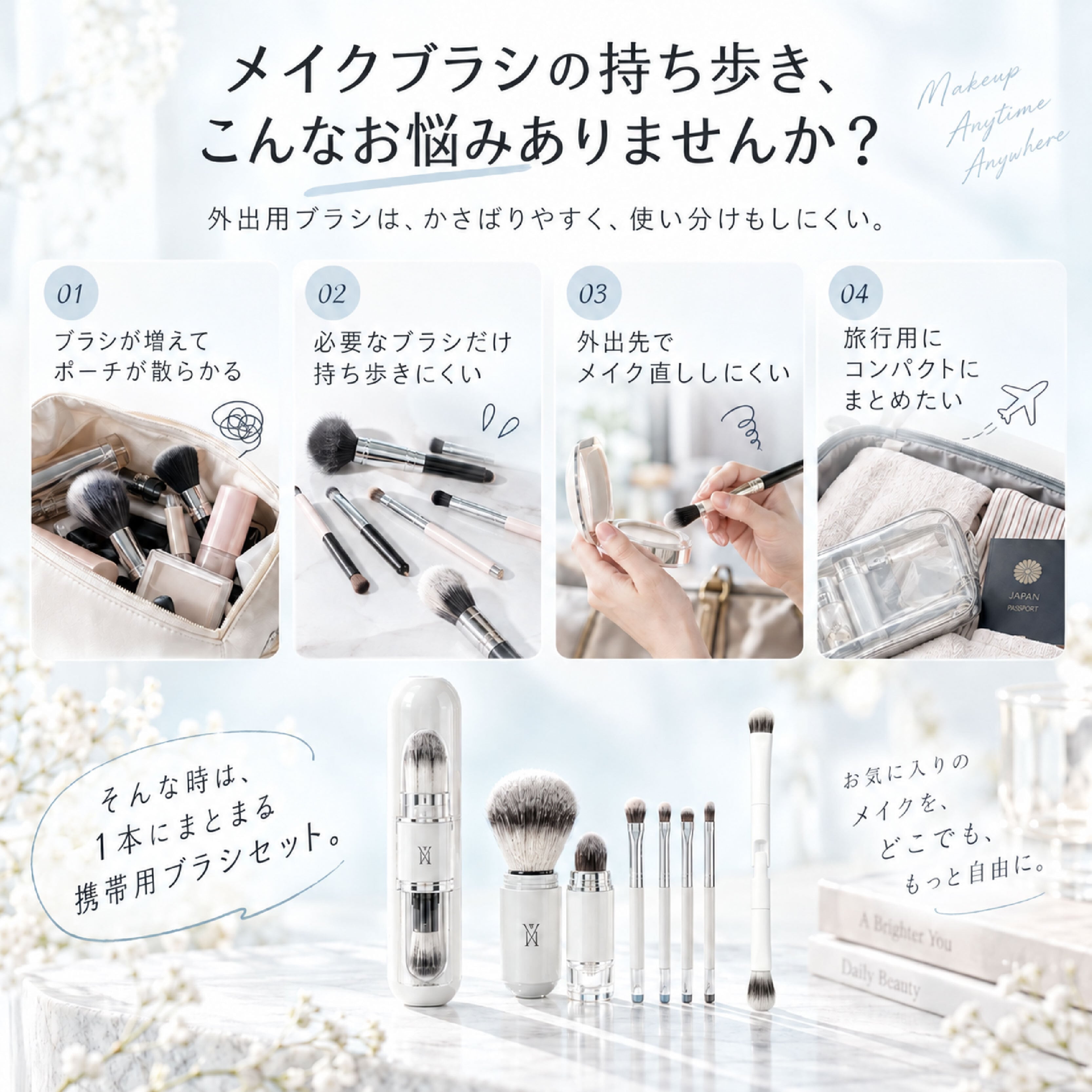HY 1289 .メイクブラシセット 6in1 携帯用 メイクブラシ 多機能
