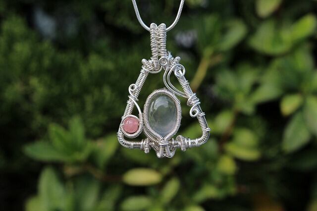 Rose quartz silver925 wirewrapping pendant