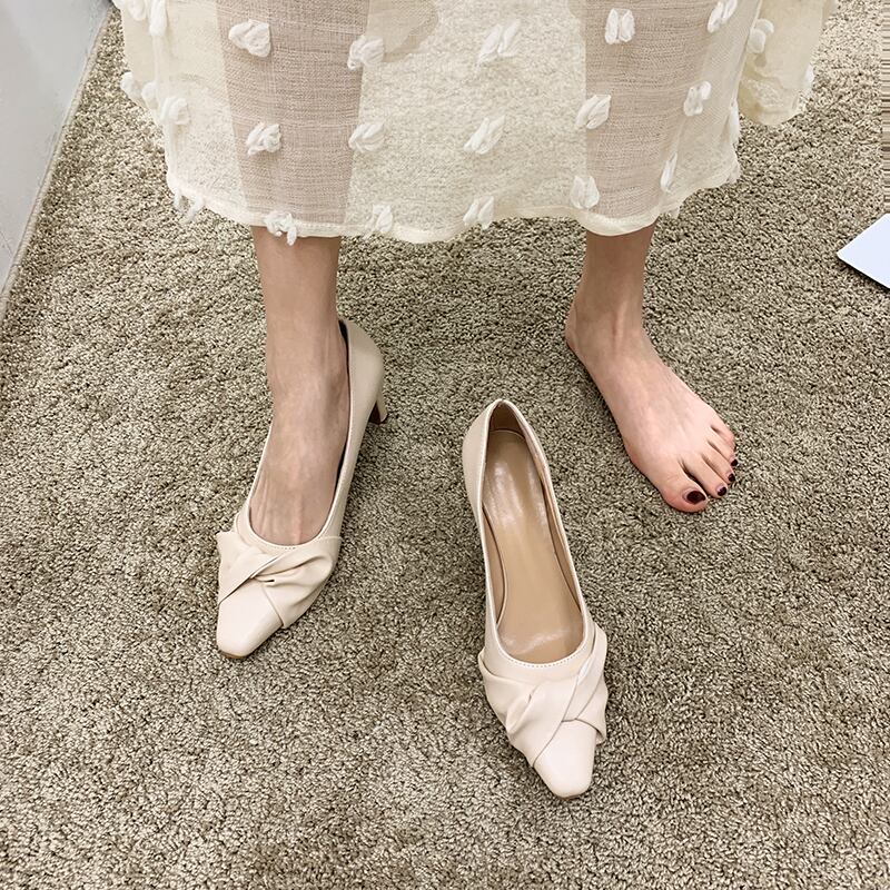 ヒールスプリングソリッド カラーシングル 靴 シューズ 春物 ソリッドカラー フェイクシューズ2796637688