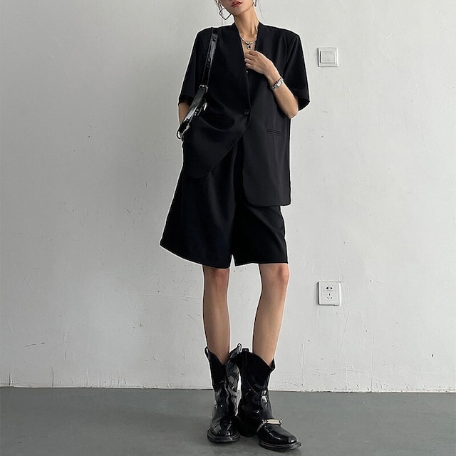 collarless short-sleeved jacket and half pants 10946