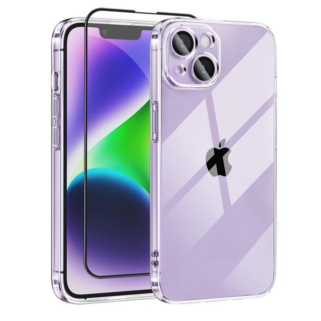 【1+1枚ガラスフイルム】iphone 14用 ケース TPU透明保護 ストラップホール付き 落下防止 アイフォン 14用ケース 透明
