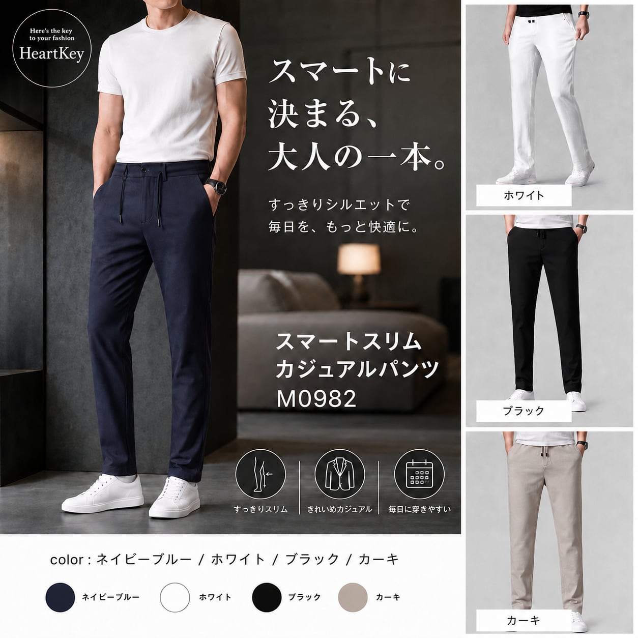 スマートスリムカジュアルパンツ(4color) M0982