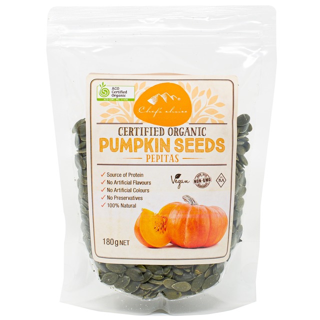 シェフズチョイス オーガニック パンプキンシード 180g Certified Organic Pumpkin Seed Pepitas 有機かぼちゃの種