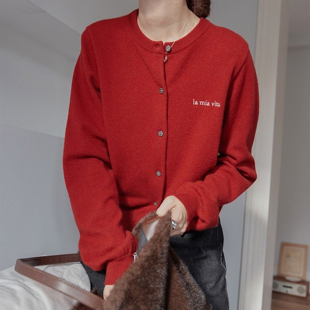 クルーネックロゴニットカーディガン 5color [am03598]