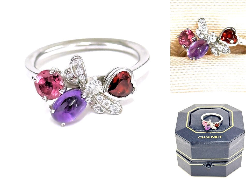 CHAUMET ショーメ K18 WG Attrape Moi アトラップ モワ リング ダイヤモンド ピンクトルマリン アメジスト ガーネット 指輪 10号