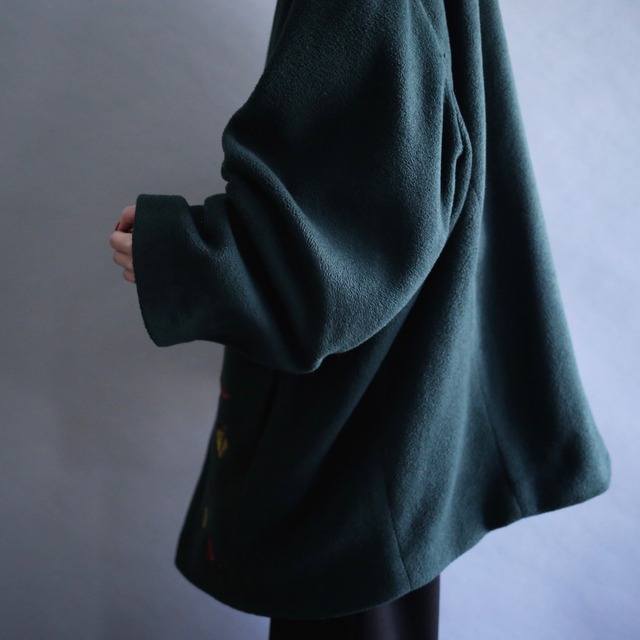 "刺繍×葉" asymmetry design over silhouette stand collar fleece jacket