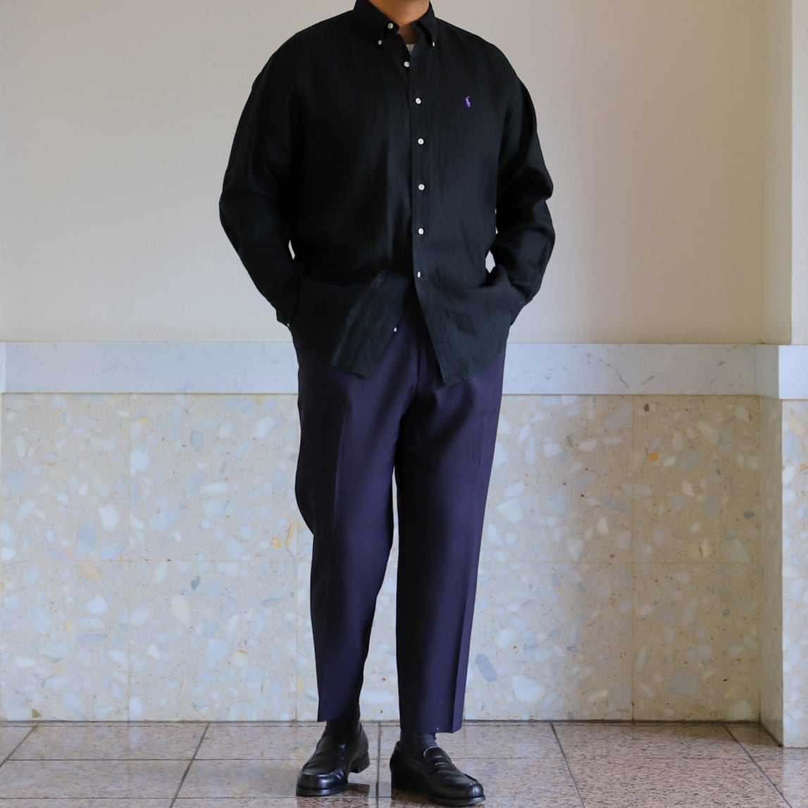 極美品】80s Ralph Lauren special linen shirt Black big size 