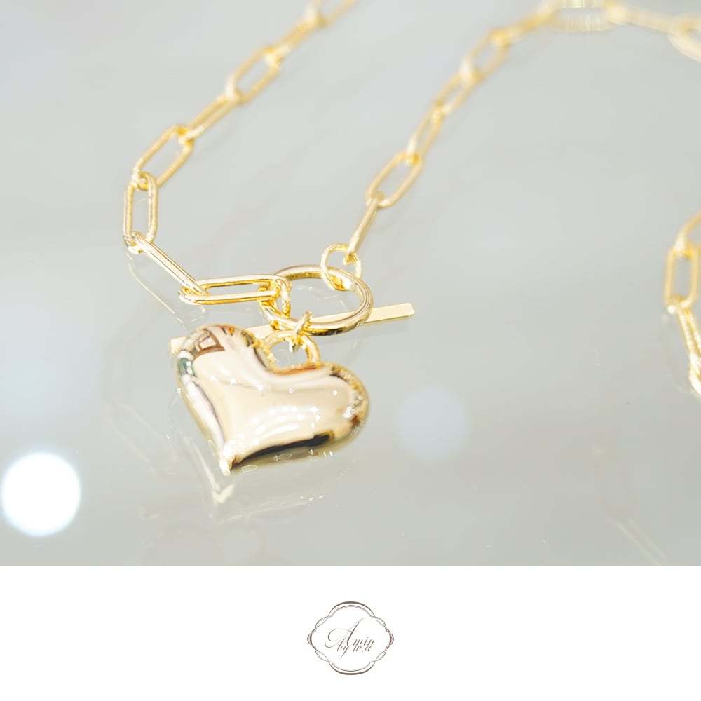 AMI☆ハートデザイン チェーン ネックレス GOLD ゴールドハートチェーンネックレス | Amin by w.a