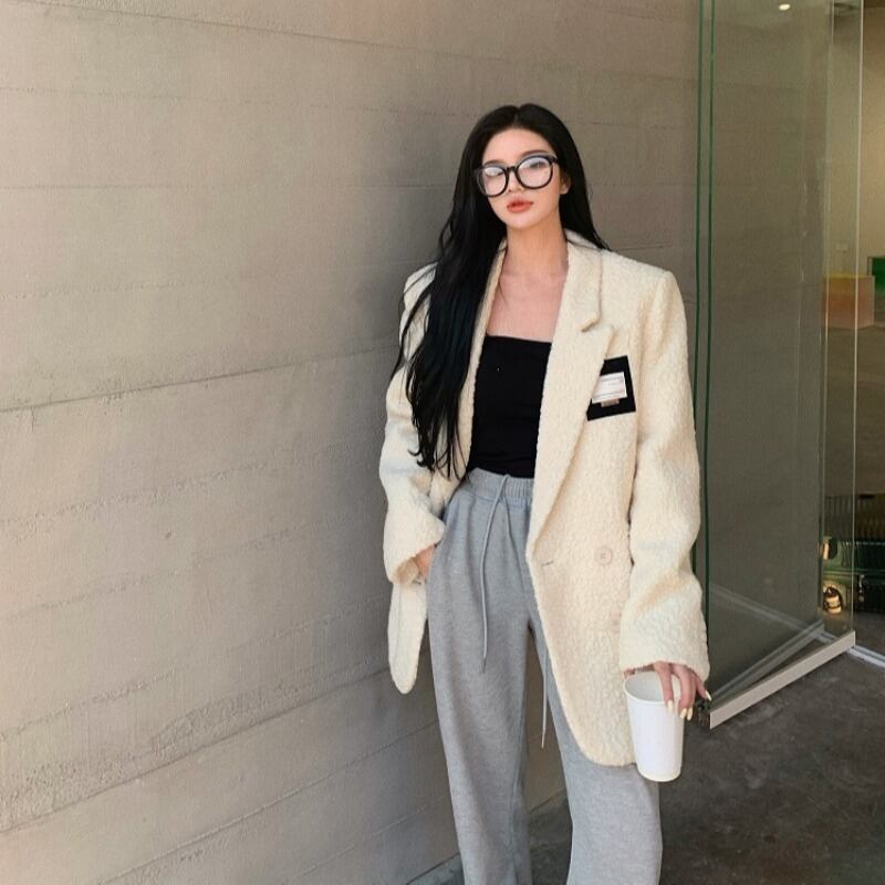 ブレザー ルーズスタイルホワイトコート スプリングオータム 春物 秋物 ブラックストロベリース73632517020