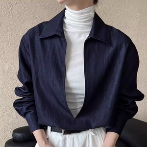 Deep V-Neck Denim Shirt 1399