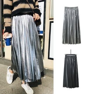 ★送料無料★フリ－☆メタリック光沢プリ－ツスカ－ト(SKN9552)