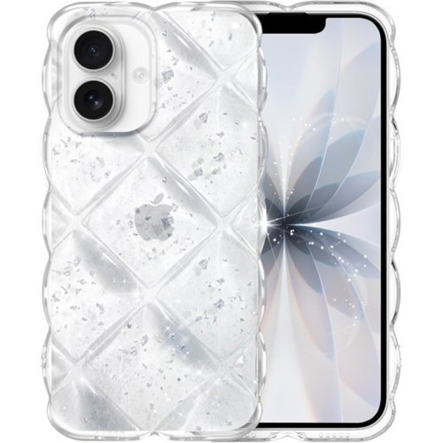 GUAGUA iphone 17 ケースウェーブ 菱形バック キラキラ クリア いphone17 指紋防止 耐衝撃 薄型 全面保護 黄ばみ防止 可愛い 韓国 人気 スマホケース 耐衝撃 おしゃれ 透明TPU 黄ばみなし あいふおん17用 なみなみ カバー 50