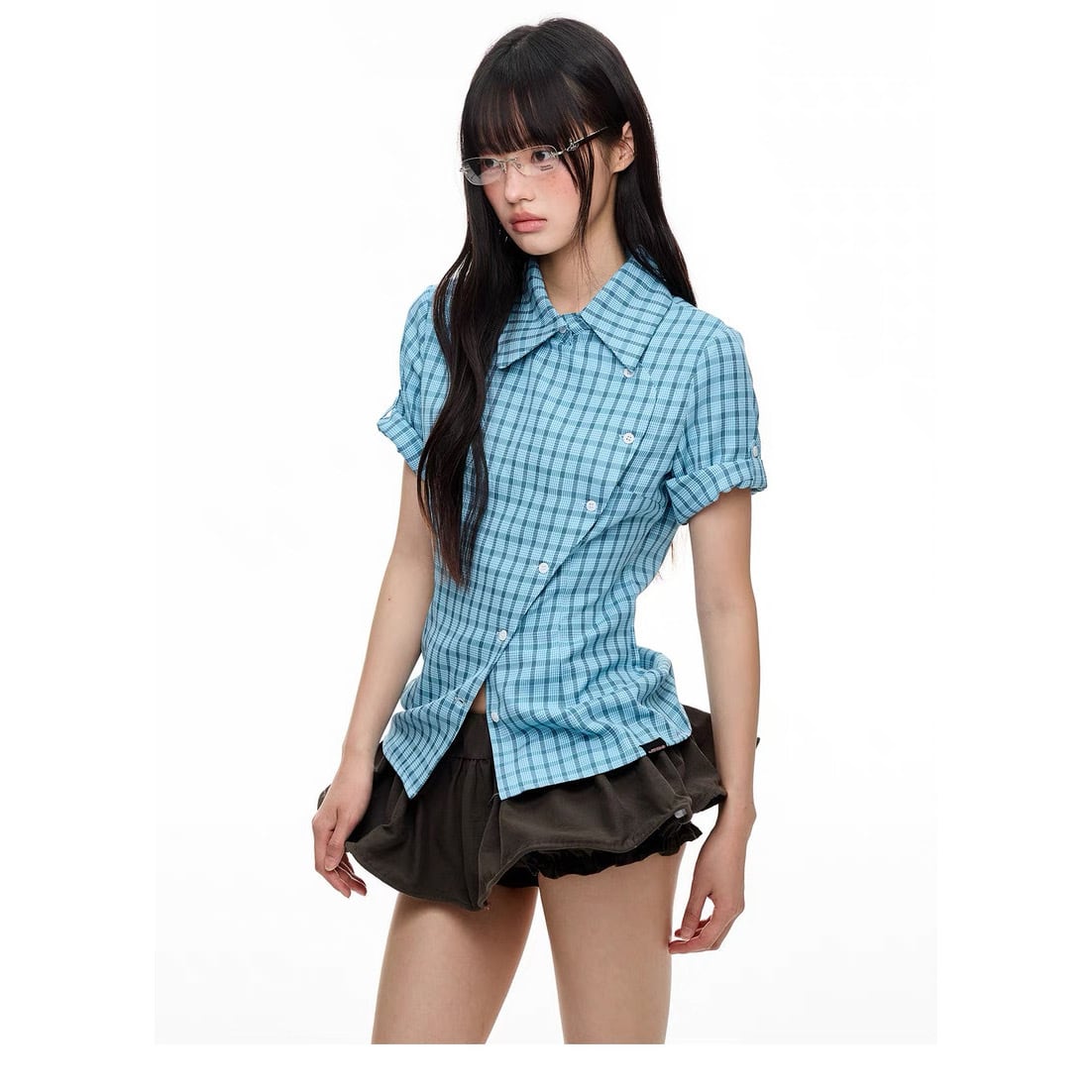 JIKOO] Blue Check Twilight Plaid Shirt | BYORI