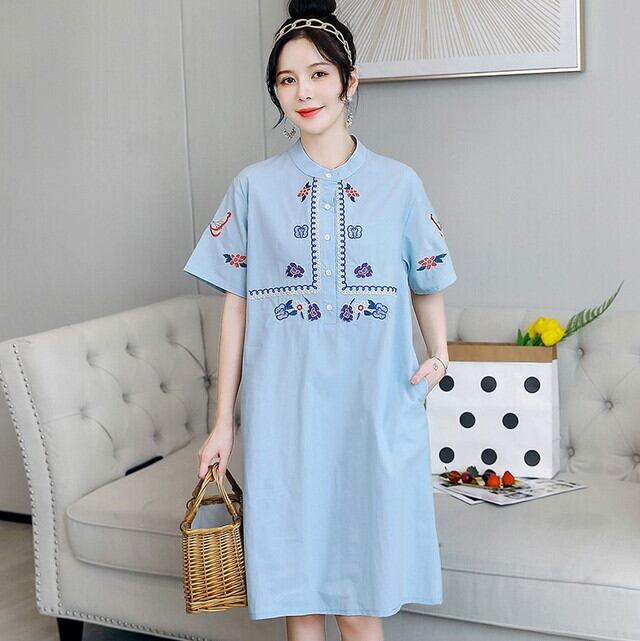 夏新作 レディース 3色 ワンピース ドレス 半袖ワンピース Aラインワンピース 膝丈ワンピース 刺繍 花刺繍ワンピース 体型カバー ゆったり マタニティドレス マタニティ 大人かわいい服 ガーリー 春 夏 代 30代 40代 P6625 Kirari きらり