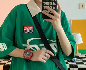 【韓国ファッション】アメリカンシティボーイ プリントレトロ 半袖 ポロシャツ