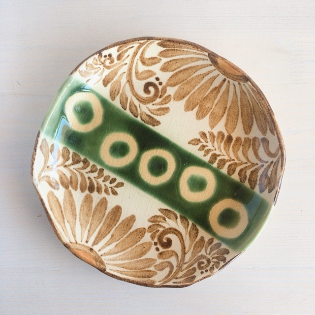 尚工房　7寸皿  唐草×ドット（飴色）