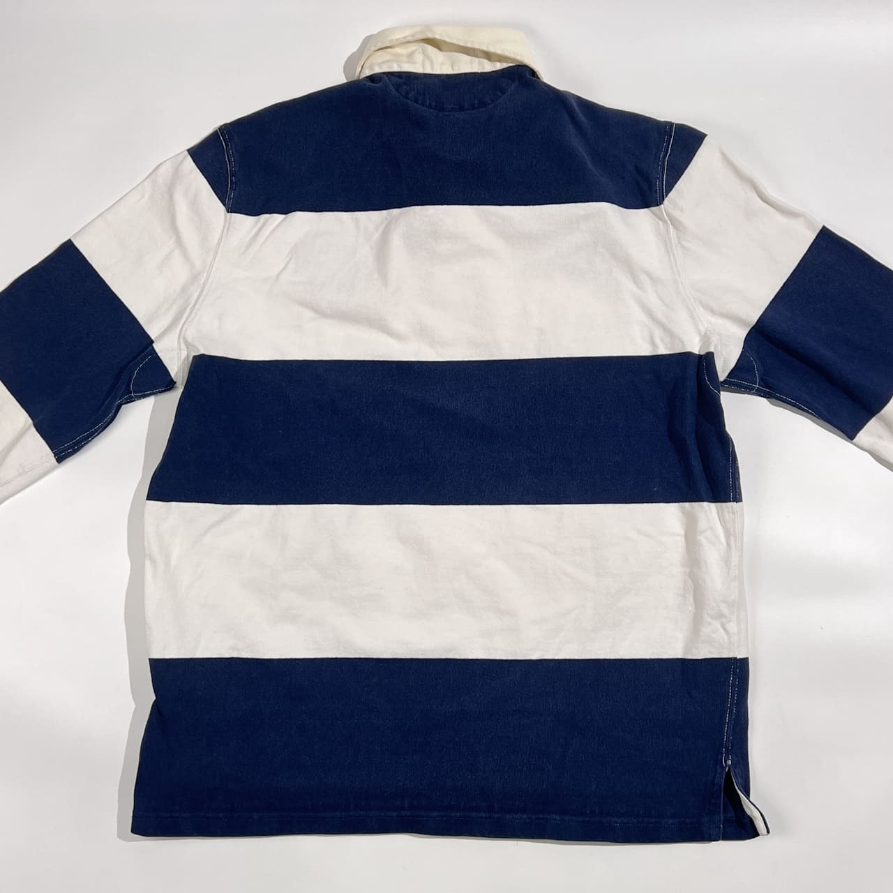 90s Polo by Ralph Lauren ポロ ラルフローレン ボーダー 刺繍 デザイン 長袖 ラガーシャツ L/ネイビー×ホワイト系 メンズ ビンテージ