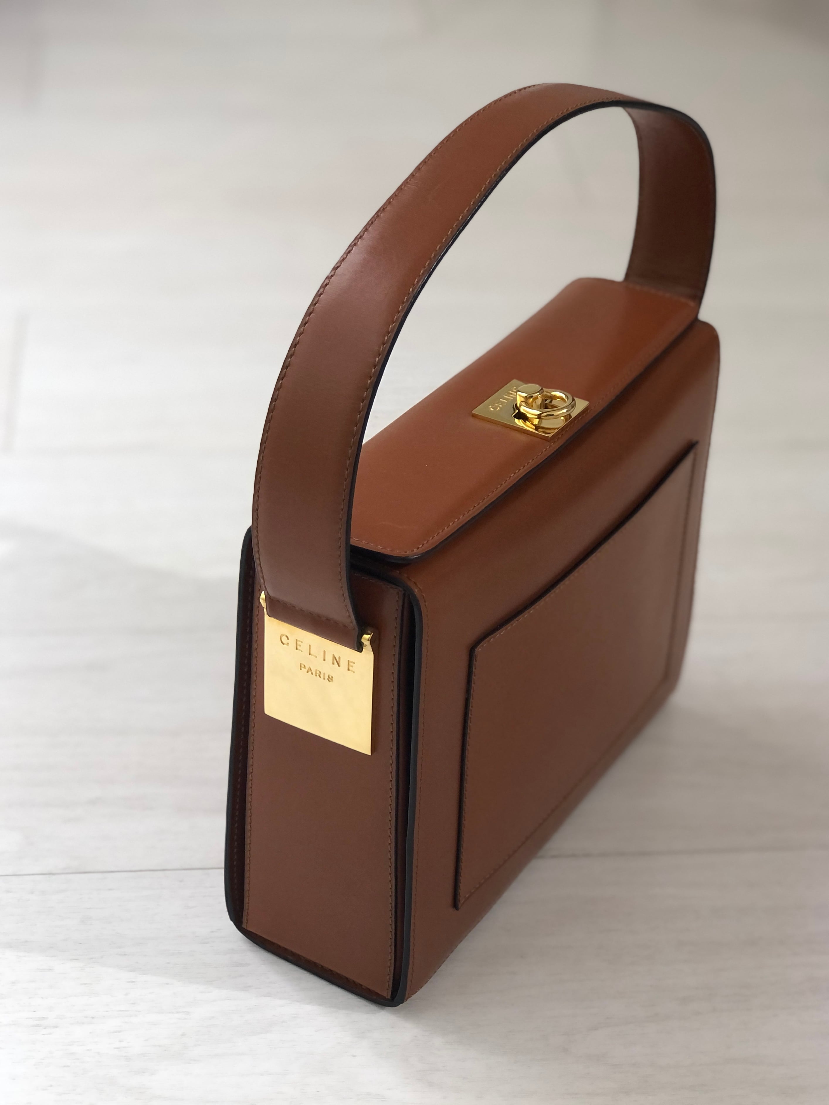 CELINE セリーヌ　ガンチーニ　ロゴ　レザー　ボックス　ハンドバッグ　ブラウン　vintage　ヴィンテージ　オールドセリーヌ　yv5uv8 |  VintageShop solo powered by BASE