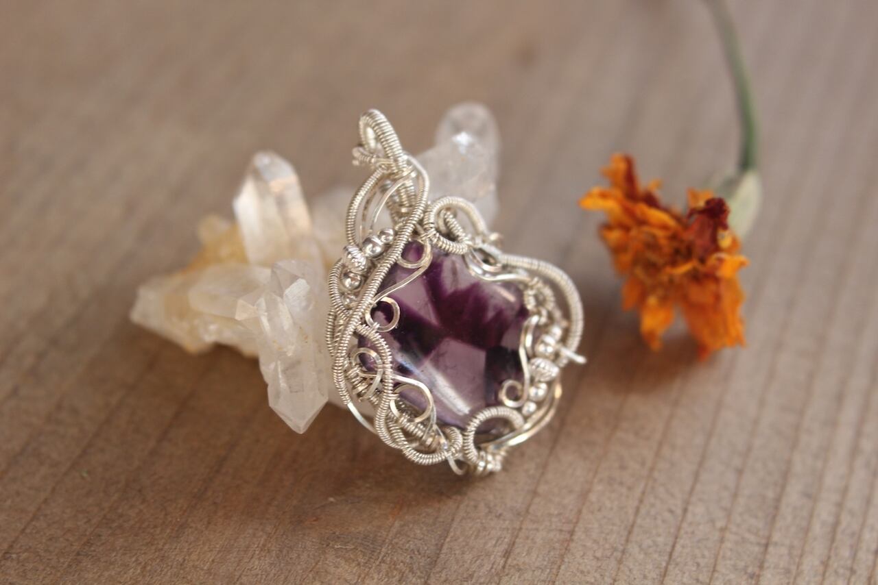 Trapiche amethyst  silver925 wirewrapping pendant