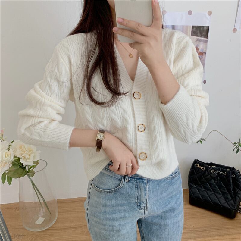 ニットカーディガントップス レディースオータムスタイルVネックルーズホワイトセーター ショートコート ロング 秋物 ガールズファッション86196621145