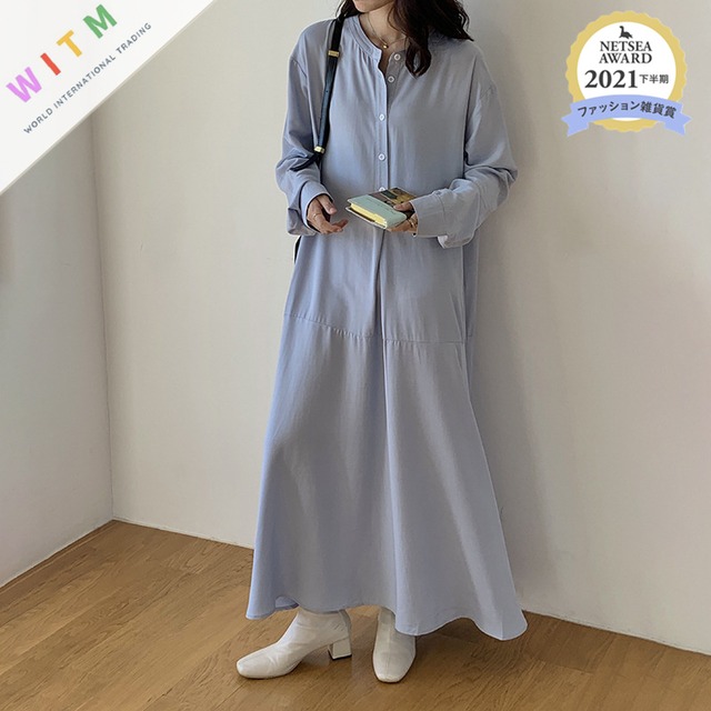 2022春新作 フレア ワンピース ロング丈ワンピ 長袖 レディース Aライン 体型カバー シンプル