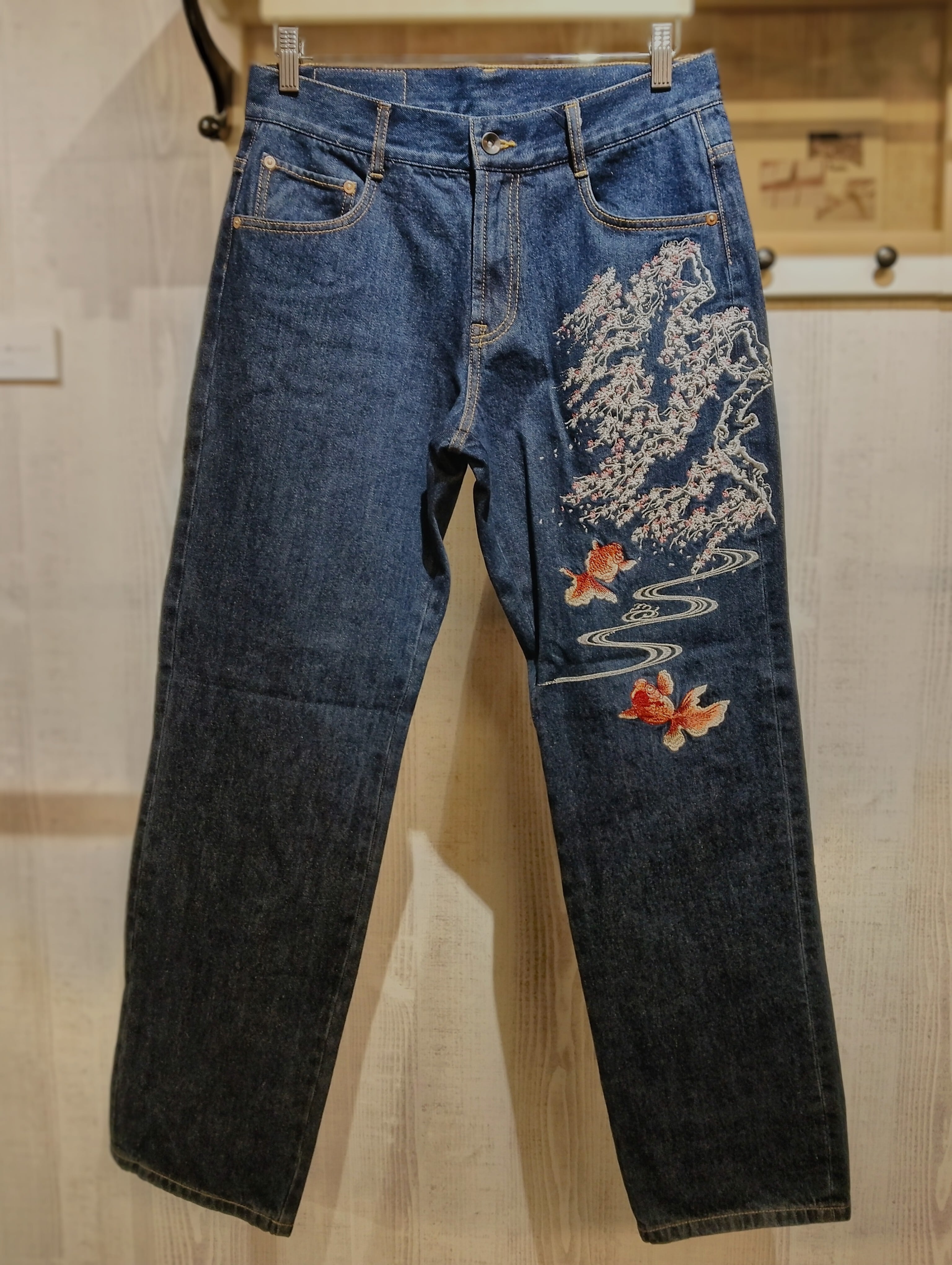 新入荷 新品 SP-002 桜金魚刺繍デニムパンツ インディゴ 32/34/36/38