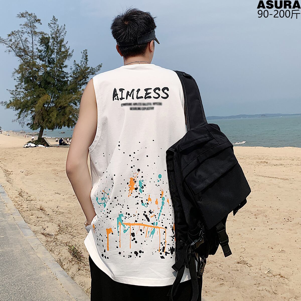 薄手ルーズノースリーブTシャツ サマースタイル 大きめサイズ 夏物 ASURAプラスサイズメンズ53537078538