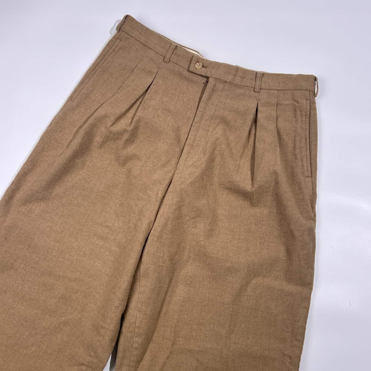 PAPAS ISLAND パパス ツータック タスマニア混 ウール パンツ LL/ベージュ メンズ