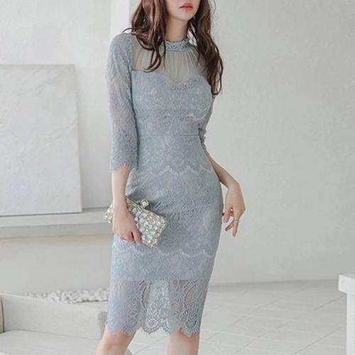 ［S,M,L］シアーネックミディドレス