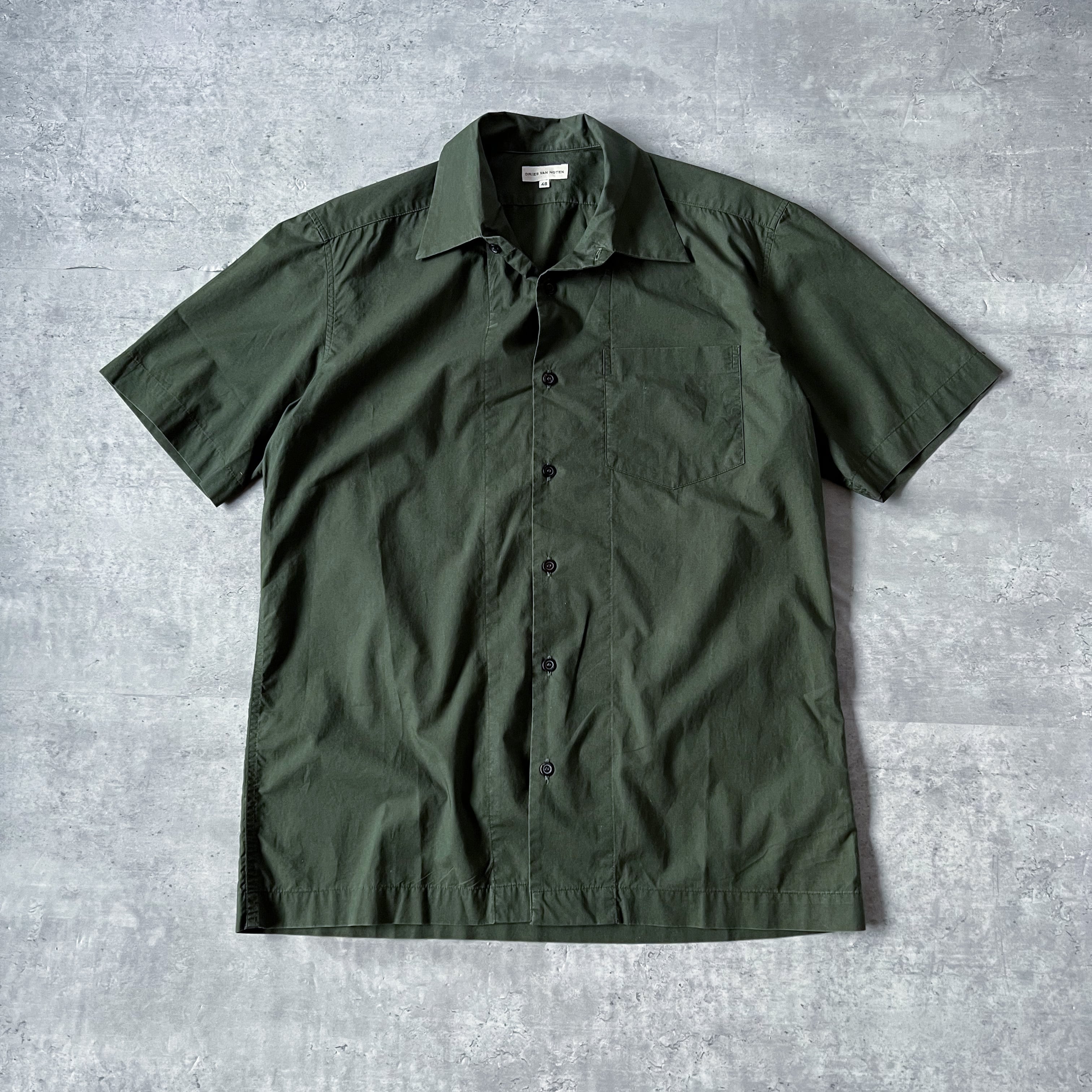 98s 〜 03s “Dries van noten” ライカ期 dark green open collar shirt ドリスヴァンノッテン  オープンカラーシャツ