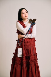 bi-tone frill strap Brown×Blue