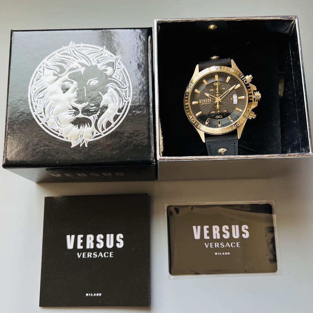 ヴェルサス ヴェルサーチ 腕時計 メンズ 新品クォーツ ゴールド ブラックレザーGreatproduct