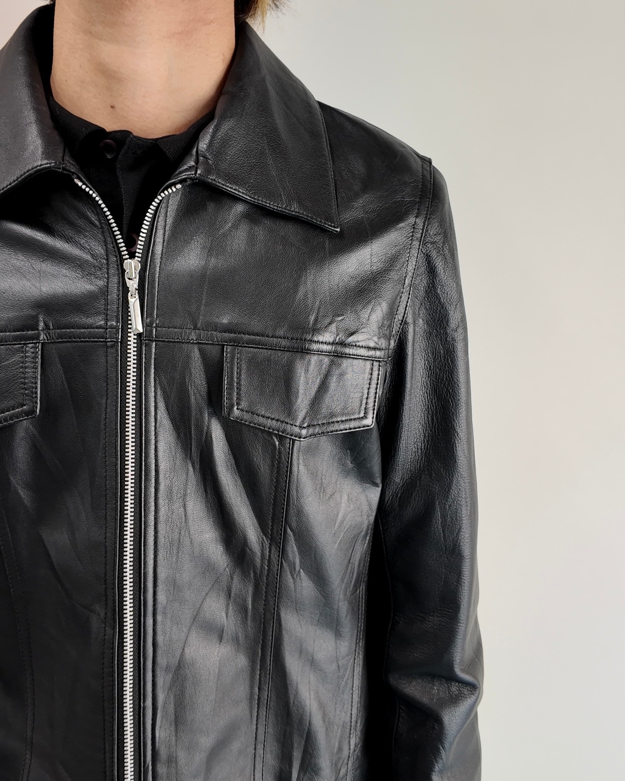 【BALMAIN】zip-up leather tracker jacket