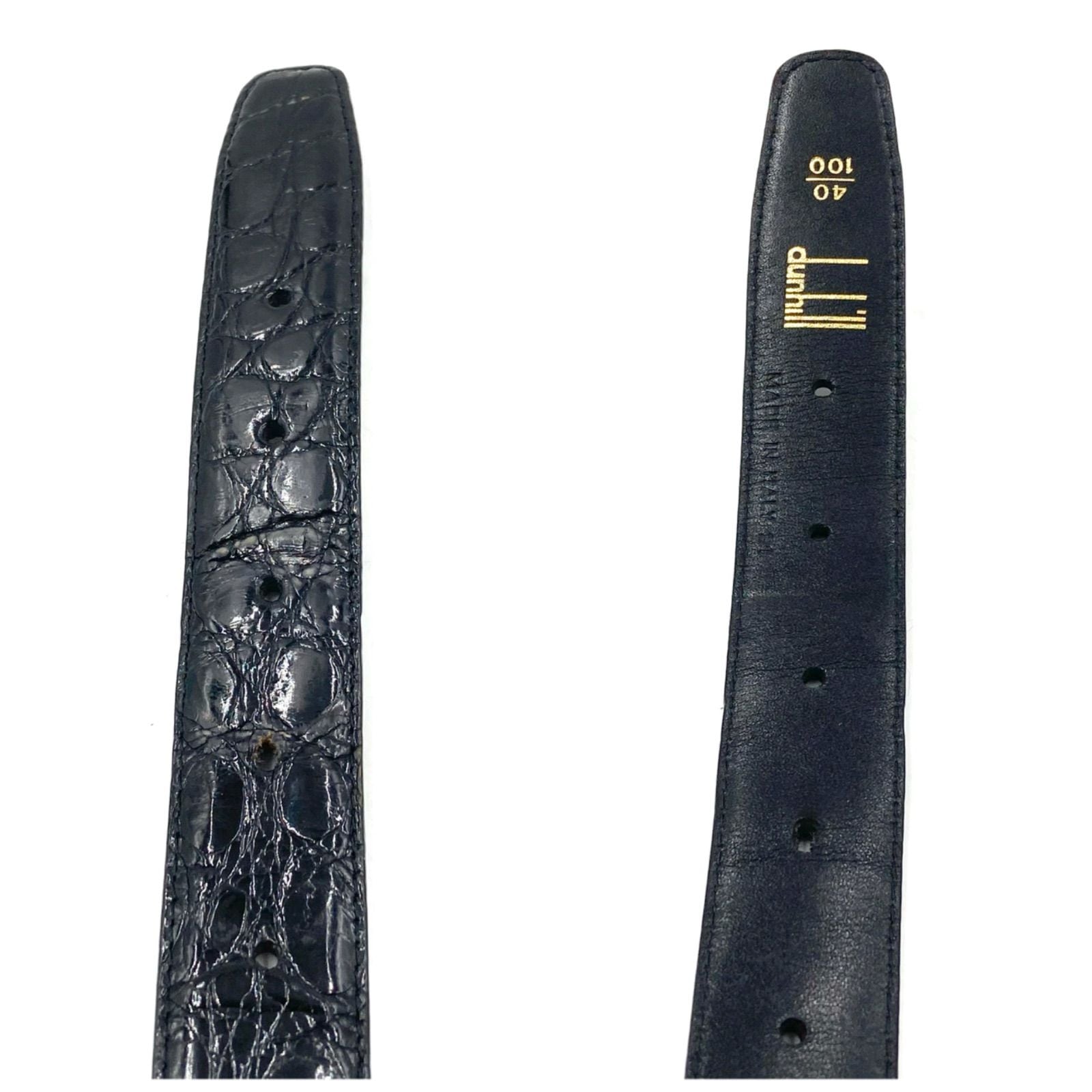 □美品□dunhill ダンヒル レザーベルト クロコ ロゴバックル ブラック