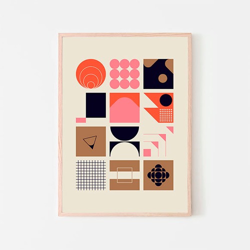 北欧系パターン / ポスター 写真 ミニマル 形 アブストラクト 抽象画 モダン ピンク ベージュ 黒