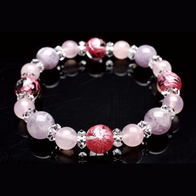 【恋愛運・結婚運】聖獣四神 天龍が幸を呼ぶ 天然石 ローズクォーツ ブレス（10mm）